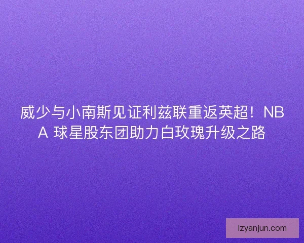 威少与小南斯见证利兹联重返英超！NBA 球星股东团助力白玫瑰升级之路